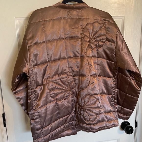 Urban Outfitters Quilted Coat Satin Kiko Liner Mauve Embroidered Kimono - Picture 2 of 2